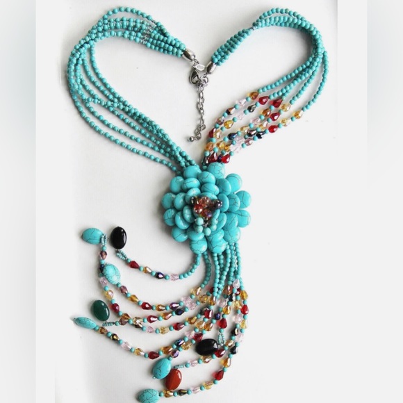 Joan Rivers Starlet Beadeds Turquoise Multishapes SilverTone Necklace 20"+3" - Picture 5 of 14
